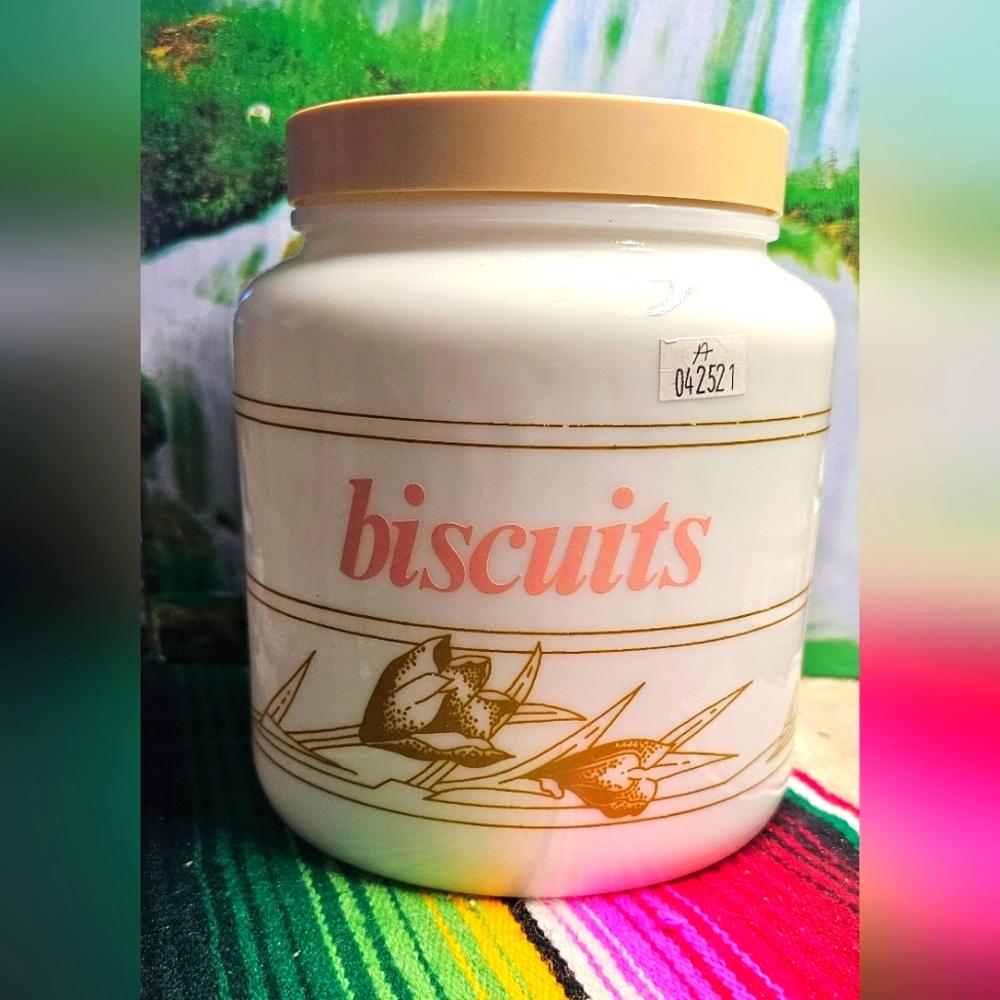 Vintage White Biscuit Jar with Gold Accents
